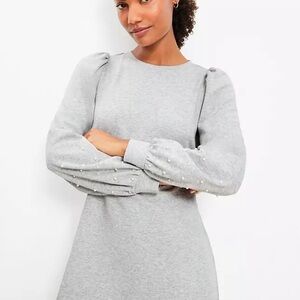 LOFT Sweatshirt Dress with Pearl Sleeve Details
